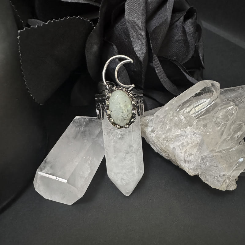 Clear Quartz Crystal Moon Point Necklace