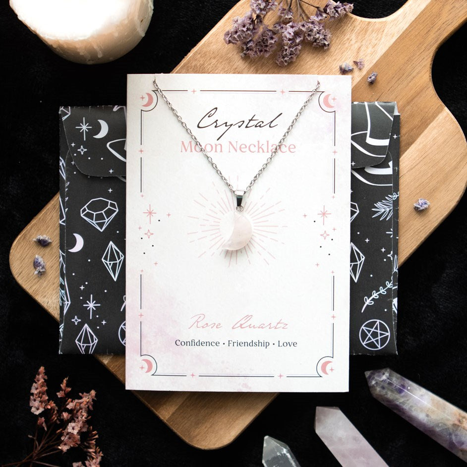 Rose Quartz Crystal Moon Necklace