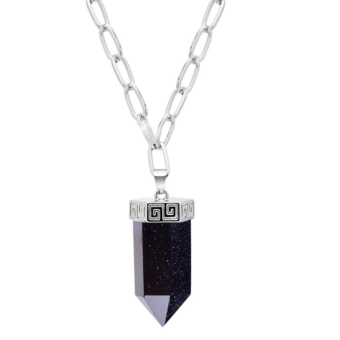 Blue Goldstone Chunky Crystal Point Necklace