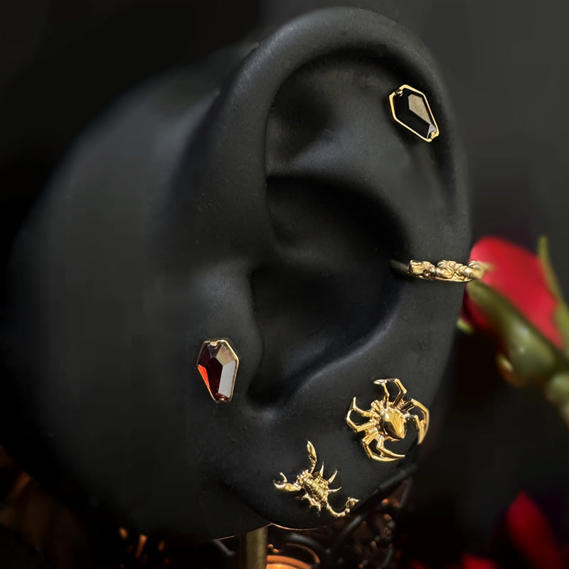 Titanium Red Crystal Coffin Labret Stud