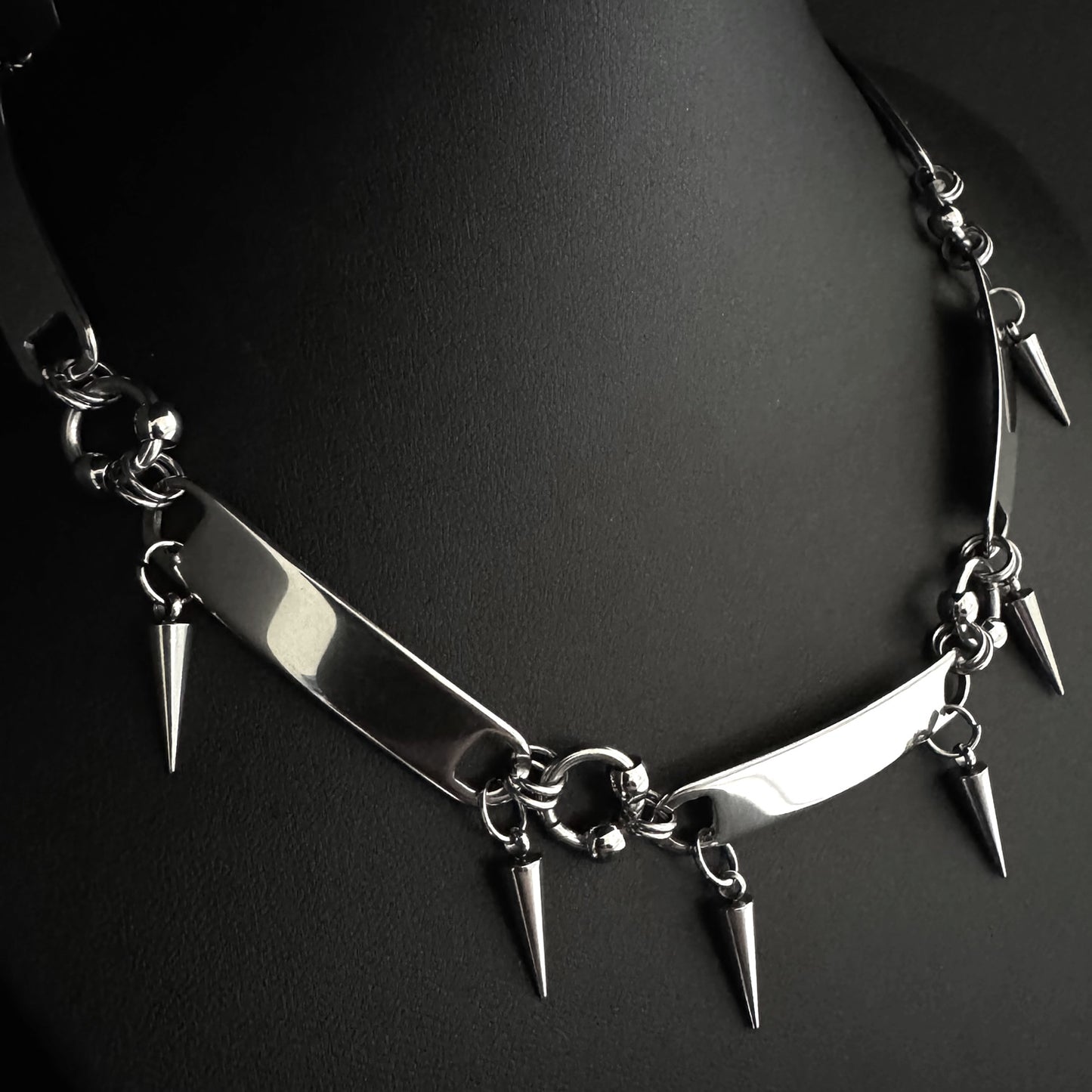 Stainless Steel Bar & Spike Choker Necklace