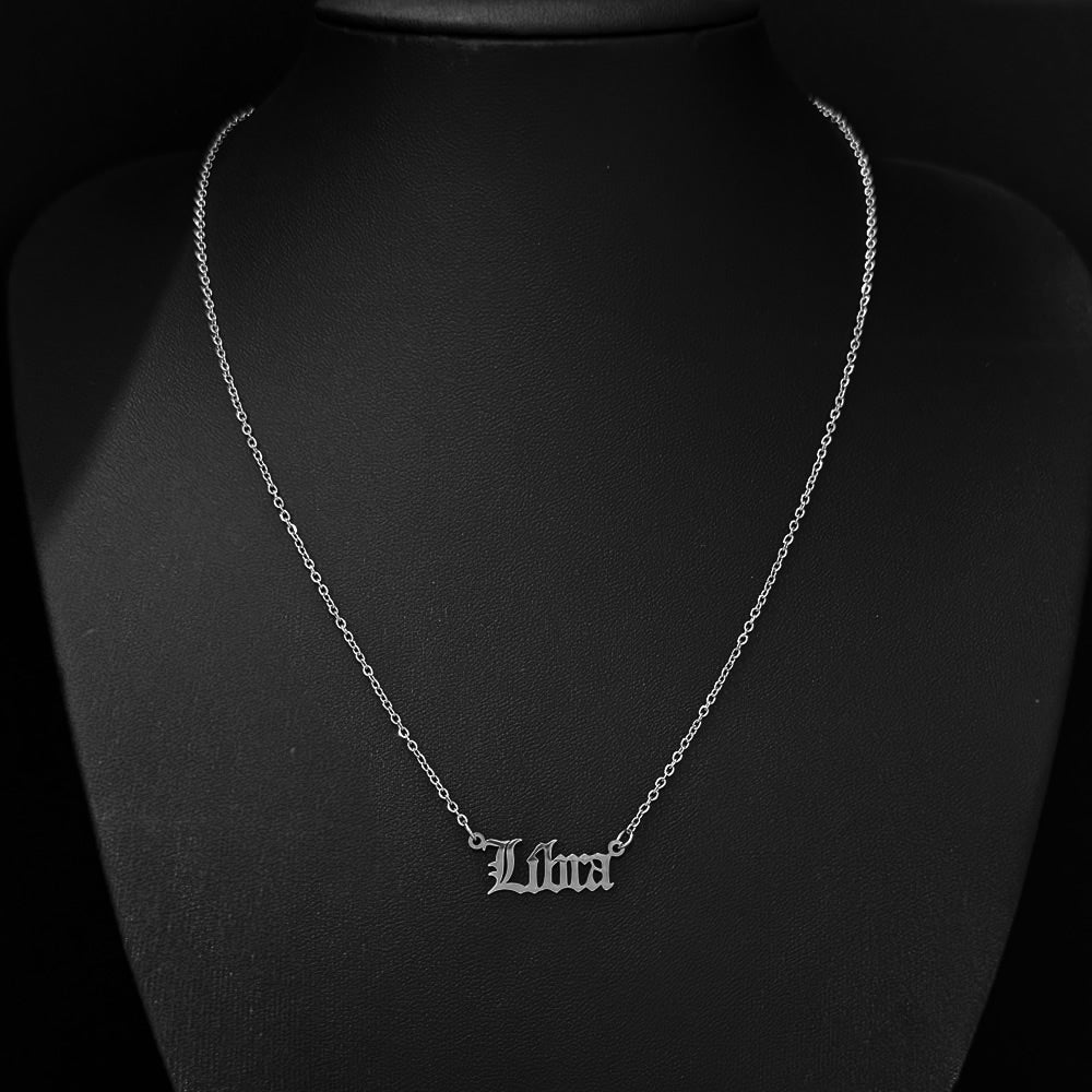 Gothic Font Libra Zodiac Necklace