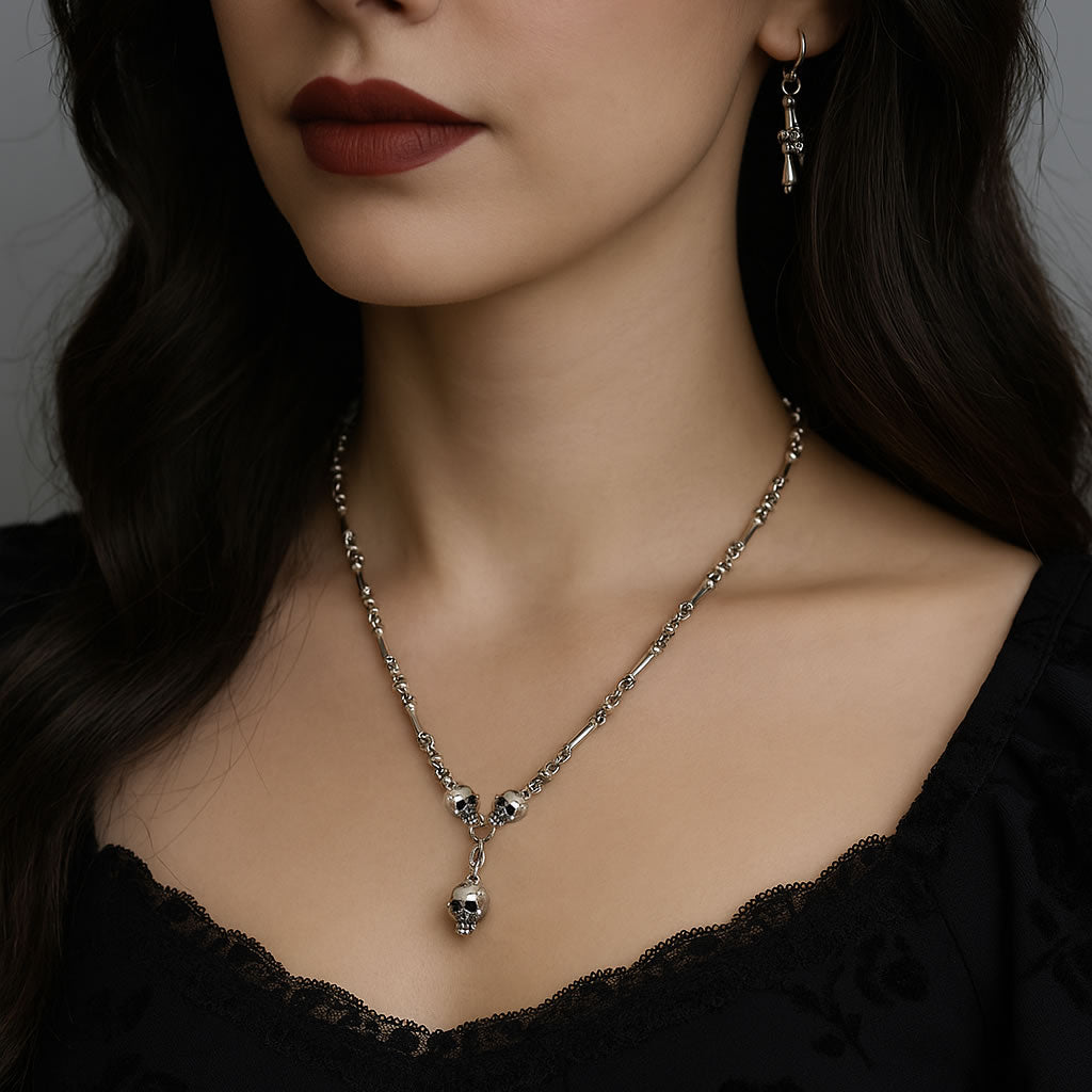 Sterling Silver Skull & Bones Necklace