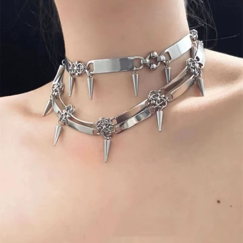 Stainless Steel Bar & Spike Necklace
