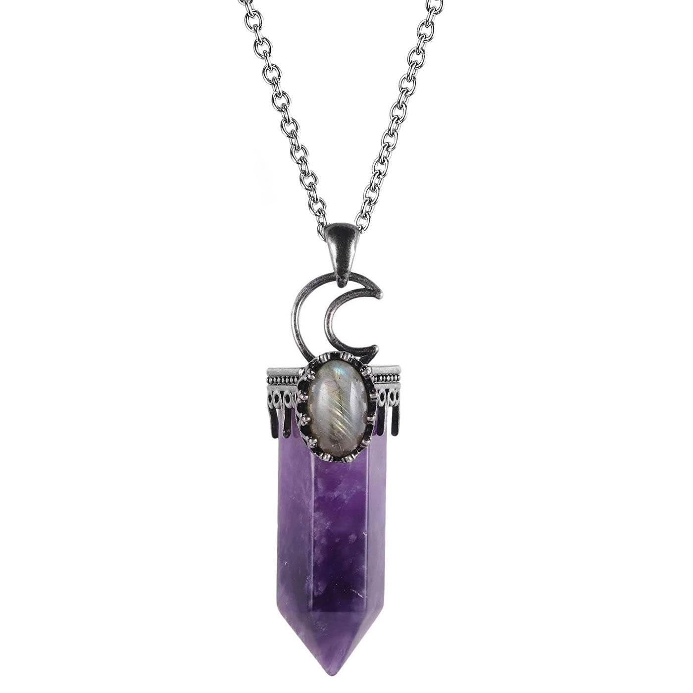 Amethyst Moon Crystal Point Necklace