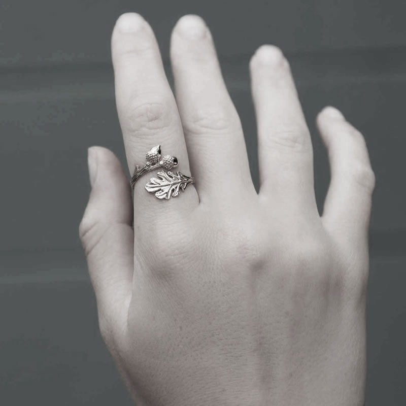Sterling Silver Wrap Around Acorn Leaf Ring