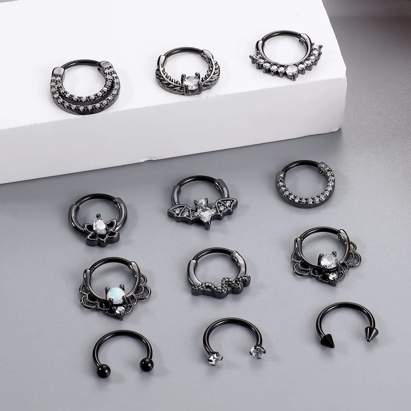 Stainless Steel Black Spike Septum Ring