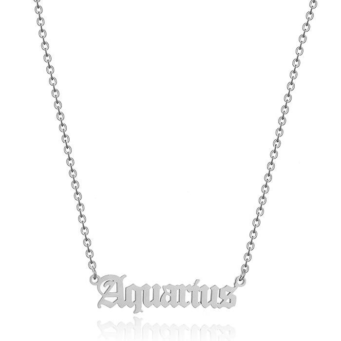 Gothic Font Aquarius Zodiac Necklace