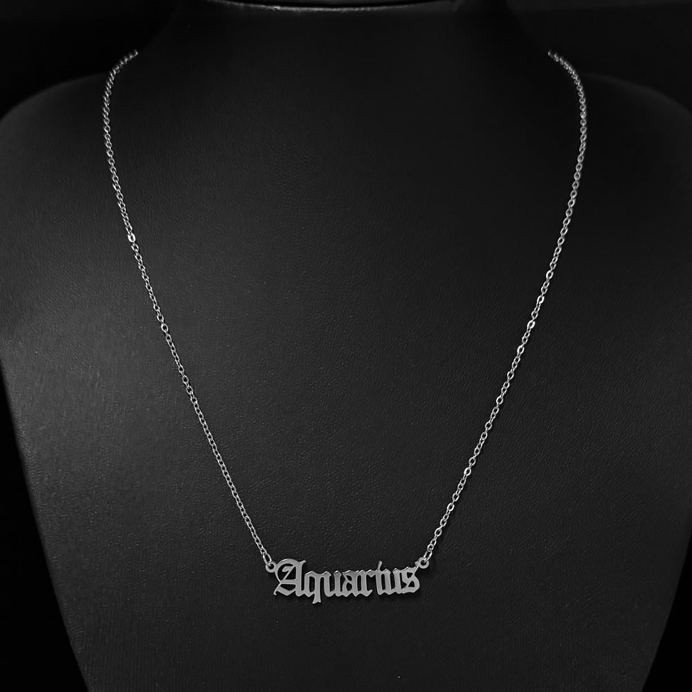 Gothic Font Aquarius Zodiac Necklace
