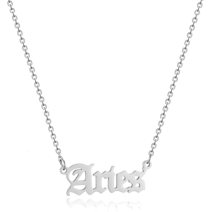 Gothic Font Aries Zodiac Necklace