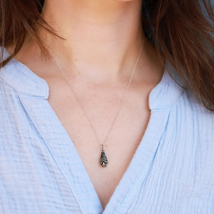 Sterling Silver Hanging Bat Necklace