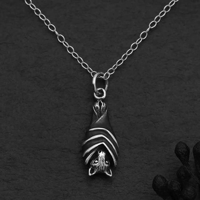 Sterling Silver Hanging Bat Necklace