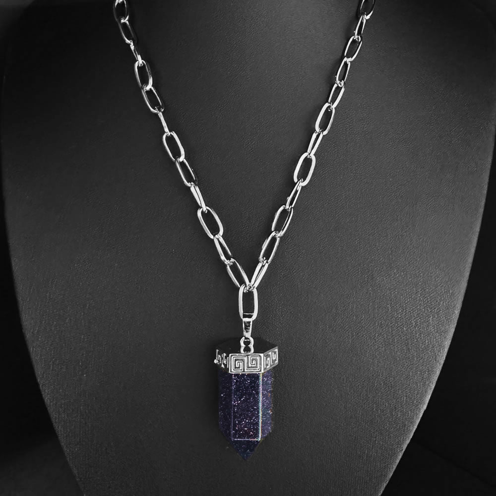 Blue Goldstone Chunky Crystal Point Necklace