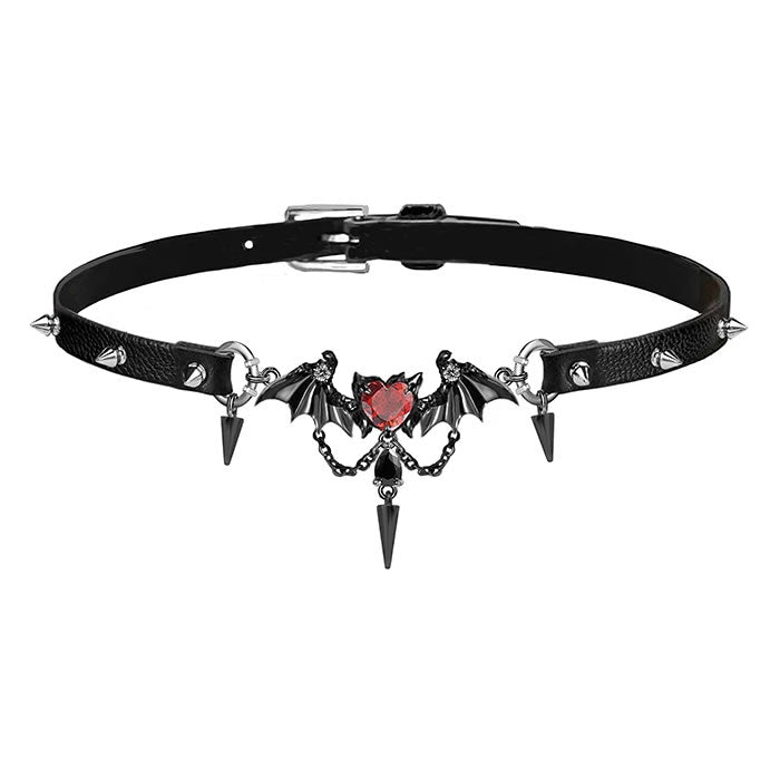 Selene Black Demon Wing Spike Choker Necklace