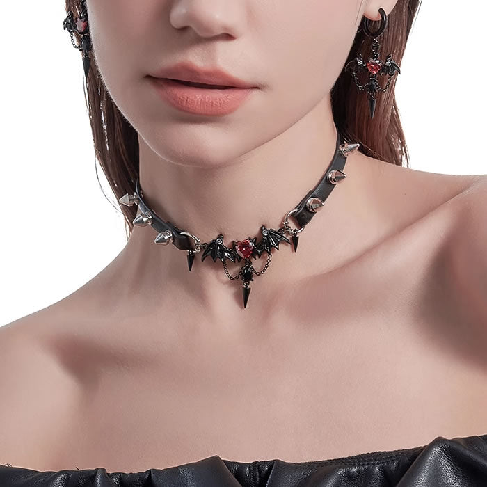 Selene Black Demon Wing Spike Choker Necklace