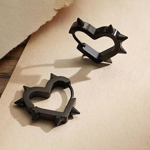 Black Spike Heart Hoop Earrings