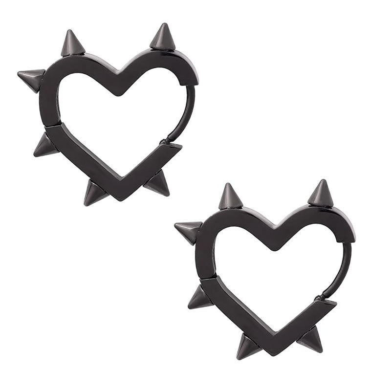 Black Spike Heart Hoop Earrings