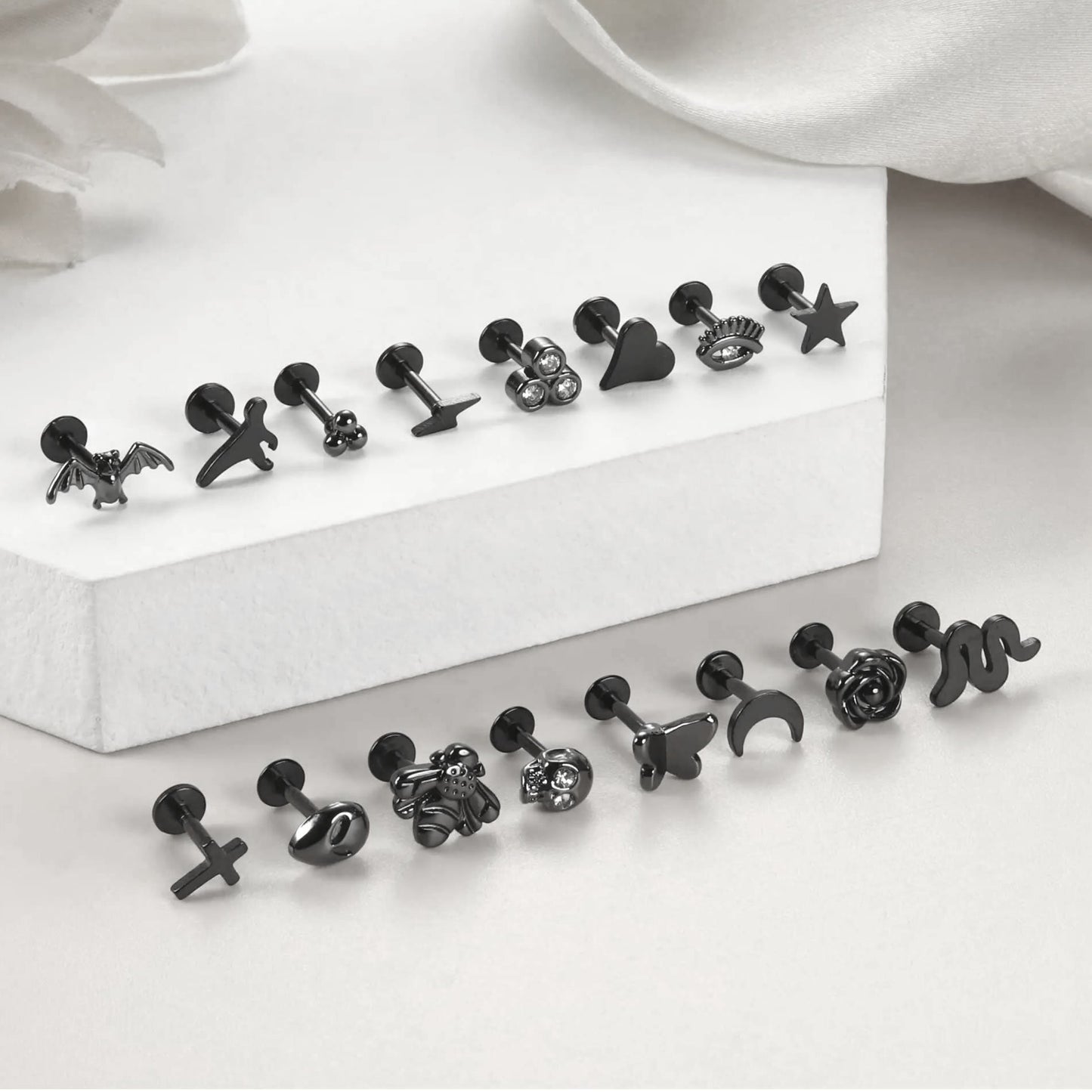 Black Cartilage Stud Earrings