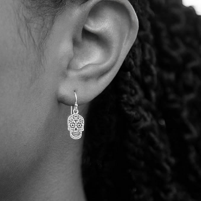 Silver Day Of The Dead Sugar Skull Earrings