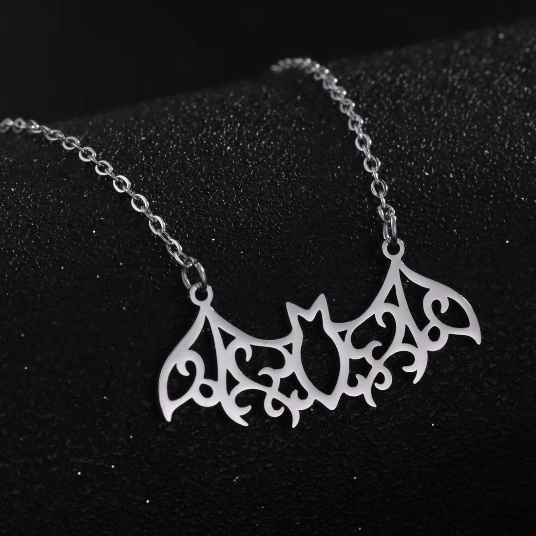 Flying Bat Filigree Cut-Out Necklace