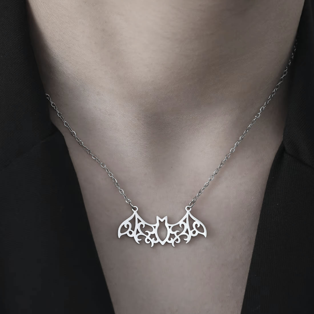 Flying Bat Filigree Cut-Out Necklace