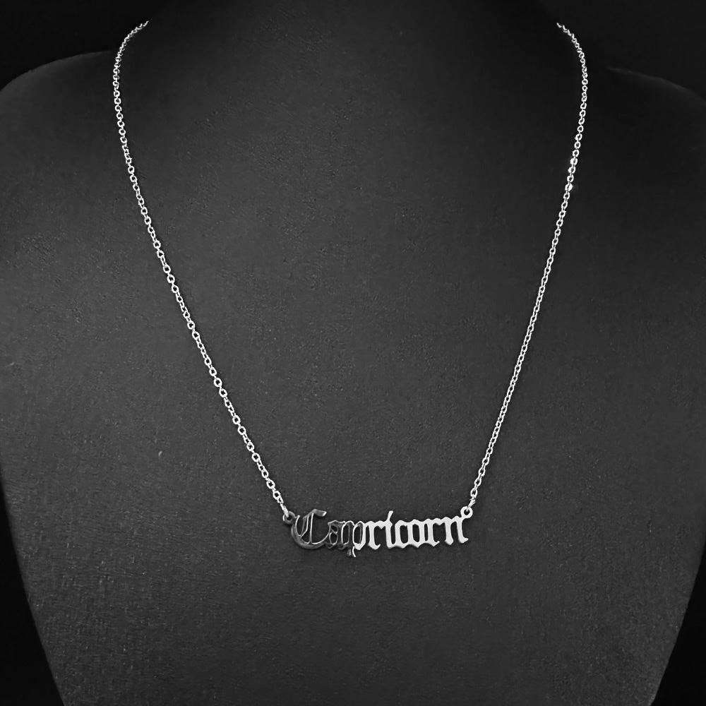 Gothic Font Capricorn Zodiac Necklace