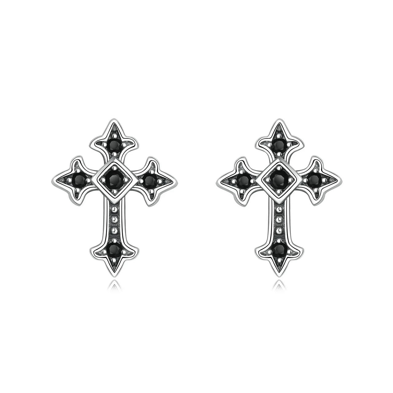 Silver Gothic Cross Stud Earrings