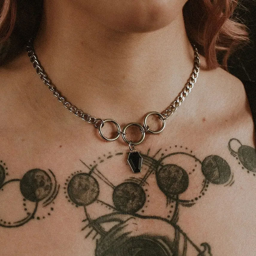 Crypt Black Coffin O-Ring Choker Necklace
