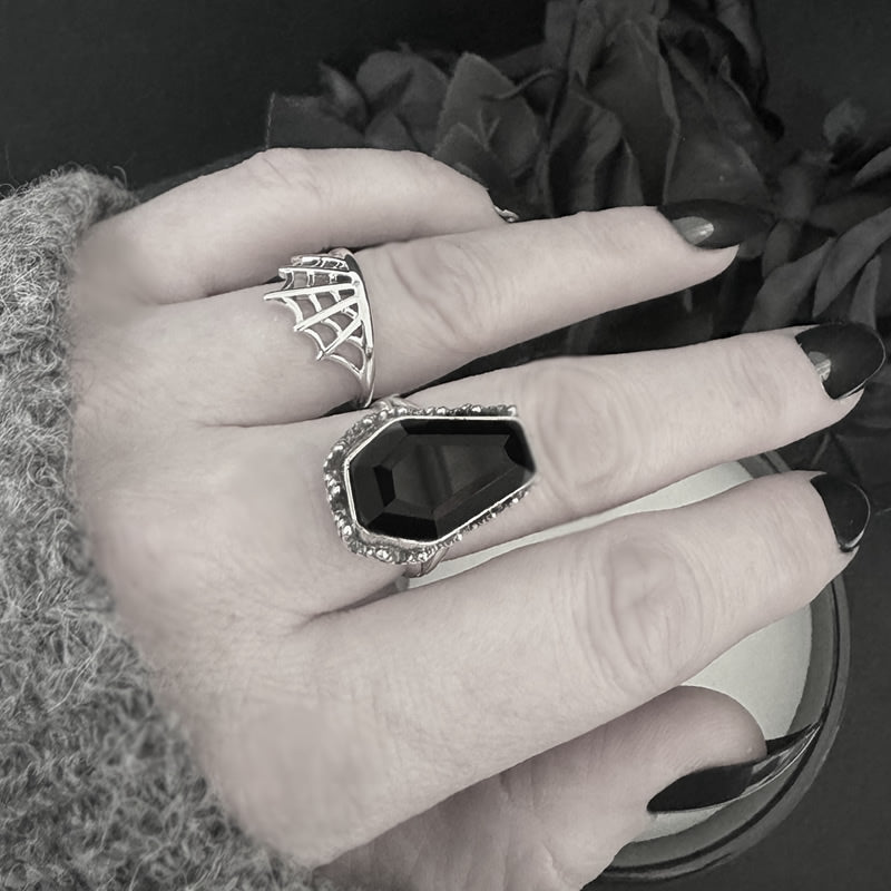 Silver Black Coffin Ring