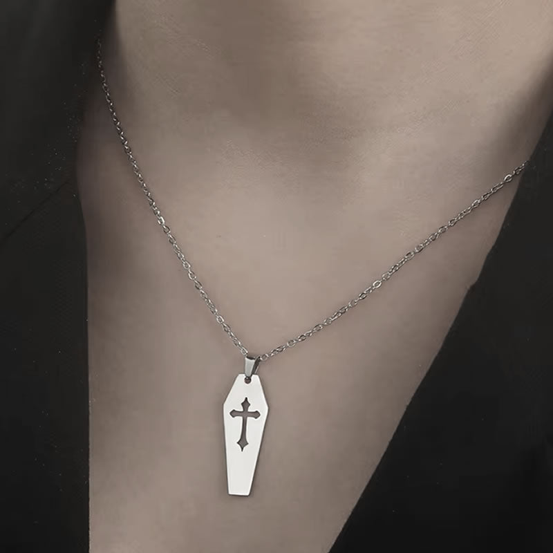 Crypt Gothic Cut-Out Cross Coffin Pendant