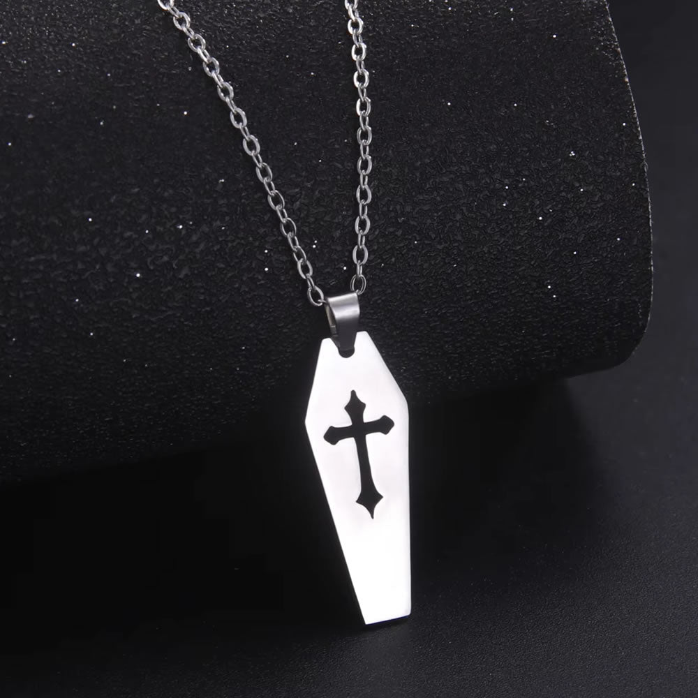 Crypt Gothic Cut-Out Cross Coffin Pendant