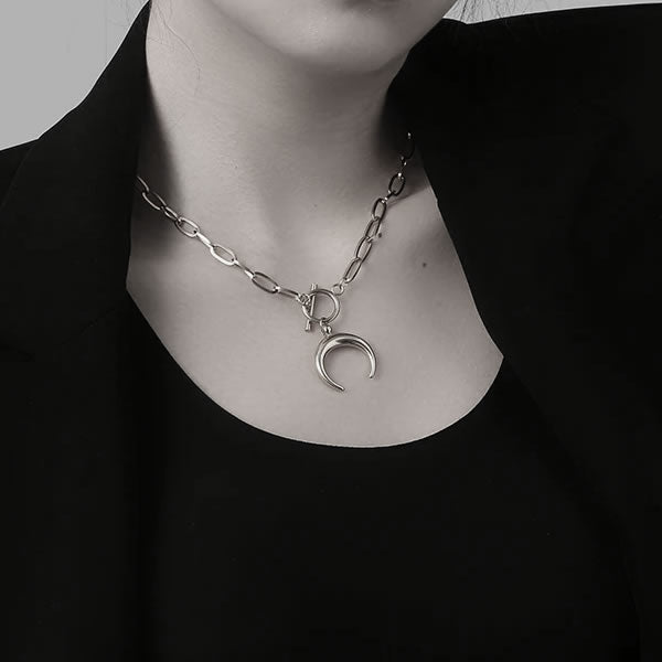 Crescent Moon T-Bar Chain Necklace