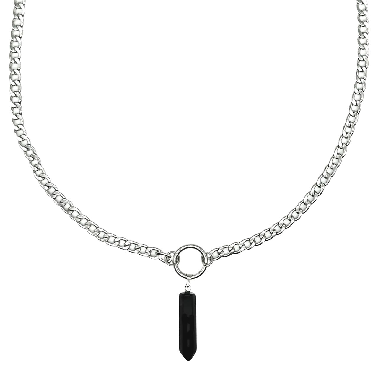 Stainless Steel Black Onyx Crystal Long Length Necklace