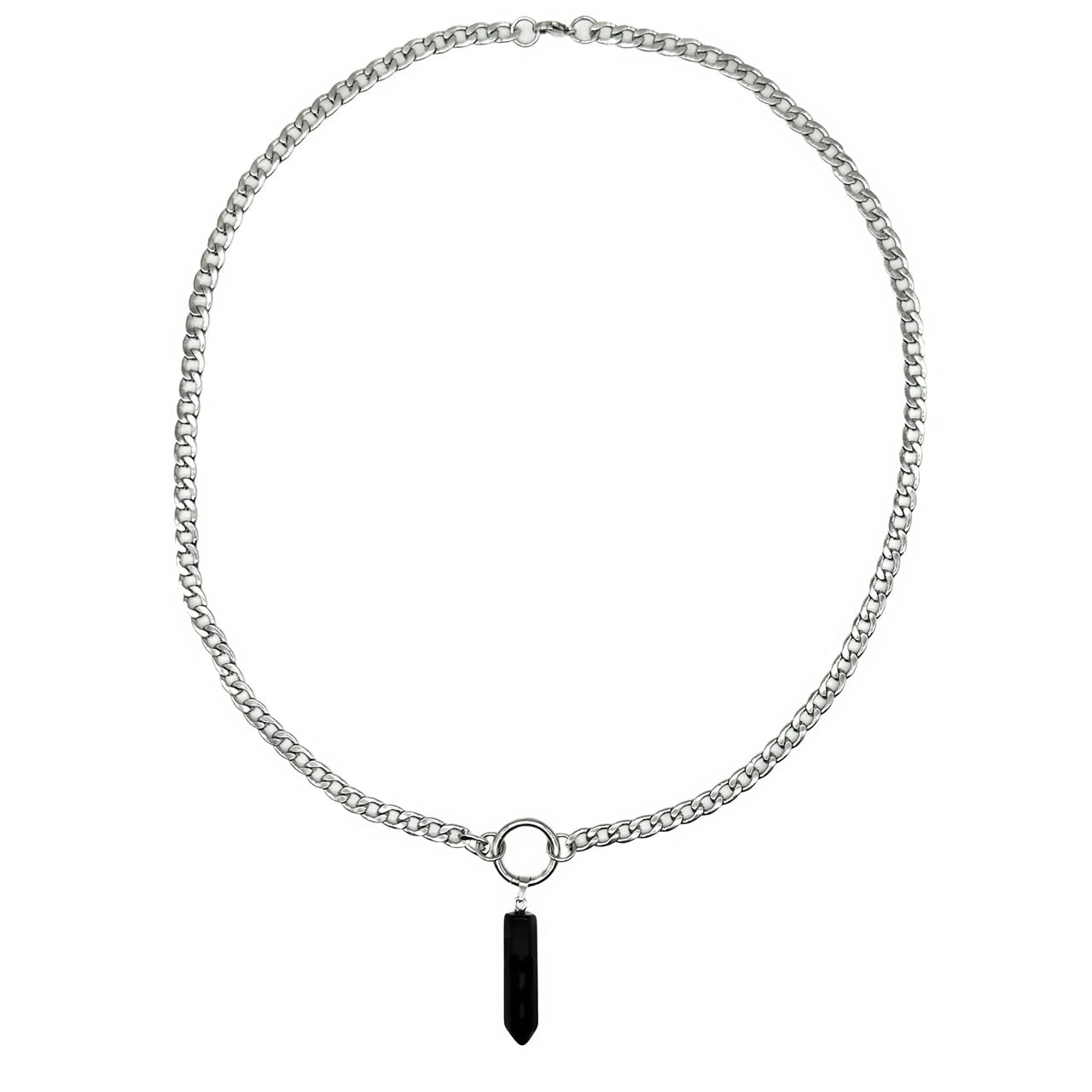 Stainless Steel Black Onyx Crystal Long Length Necklace