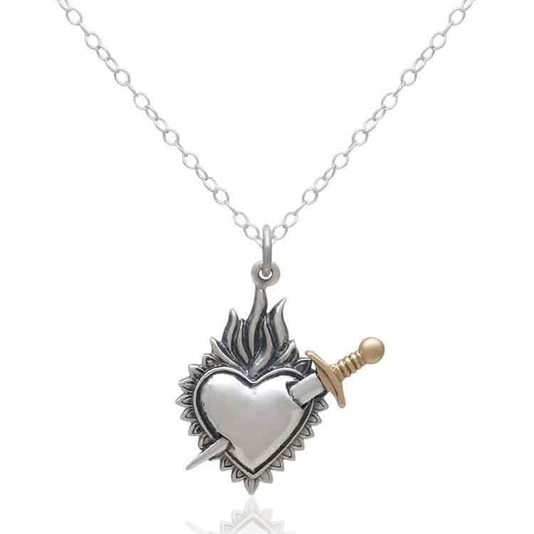 Sterling Silver Sacred Heart & Sword Necklace