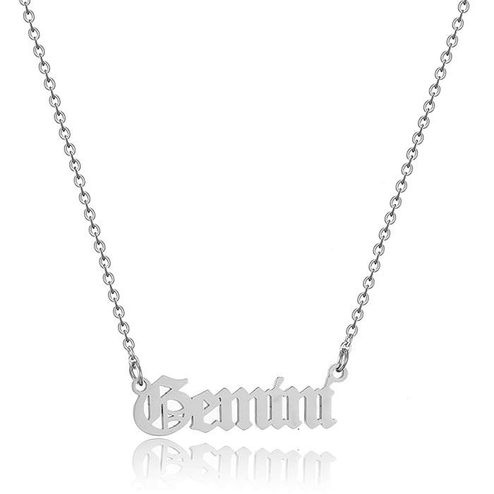 Gothic Font Gemini Zodiac Necklace