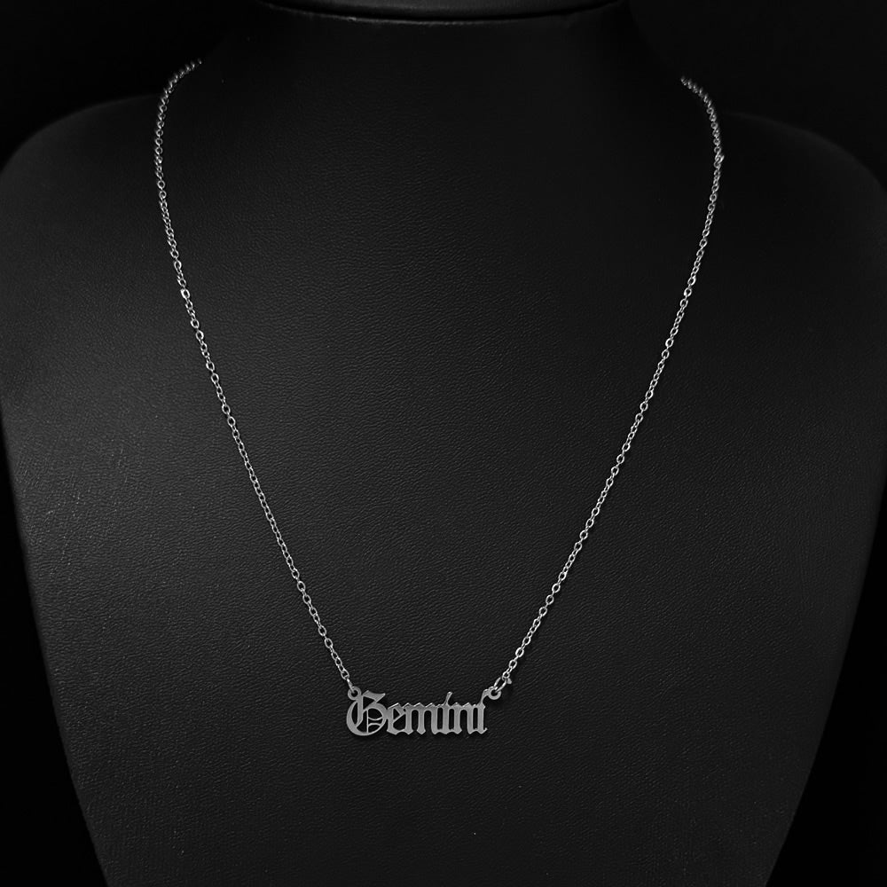 Gothic Font Gemini Zodiac Necklace