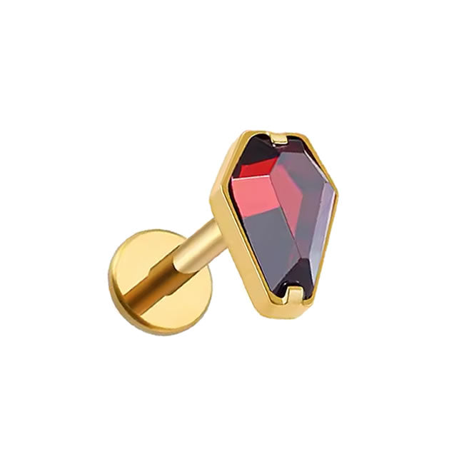 Gold Coffin Red Crystal Stud