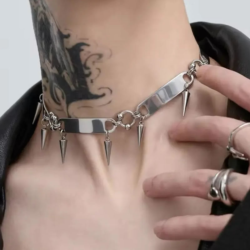 Stainless Steel Bar & Spike Choker Necklace