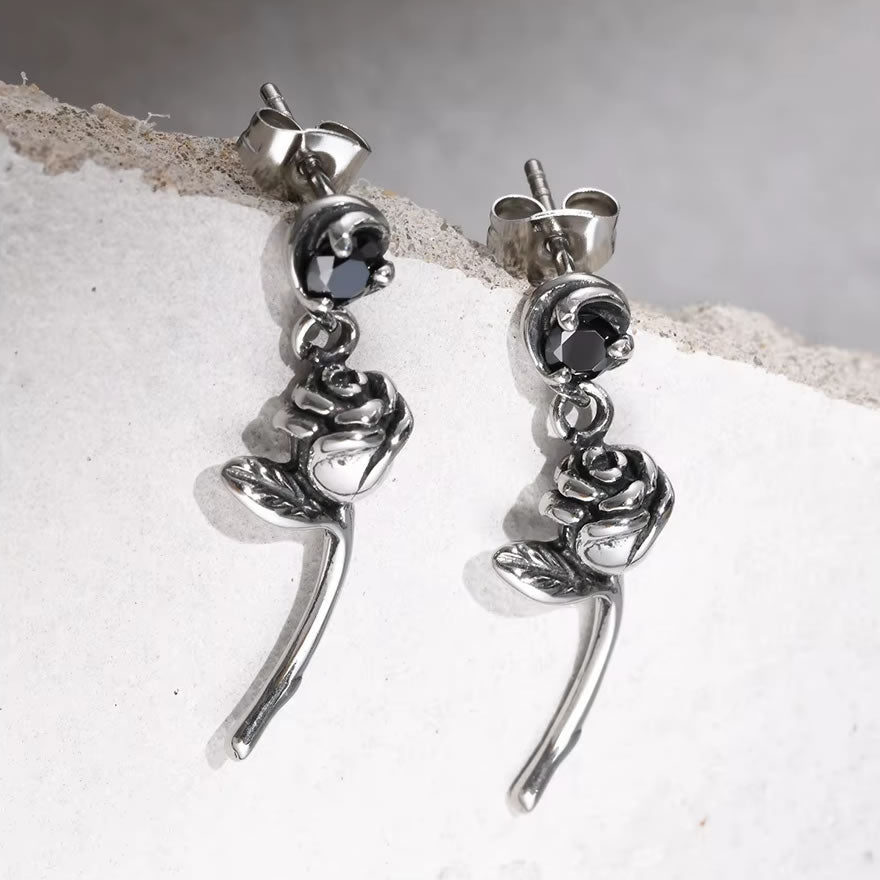 Black Gothic Rose Drop Earrings