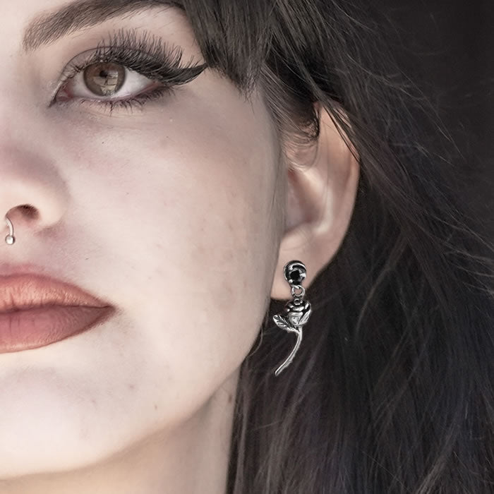 Black Gothic Rose Drop Earrings