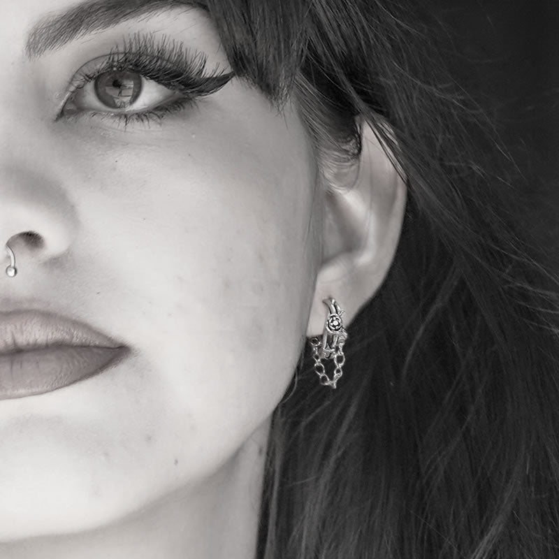 Gothic Rose & Chain Hoop Earrings