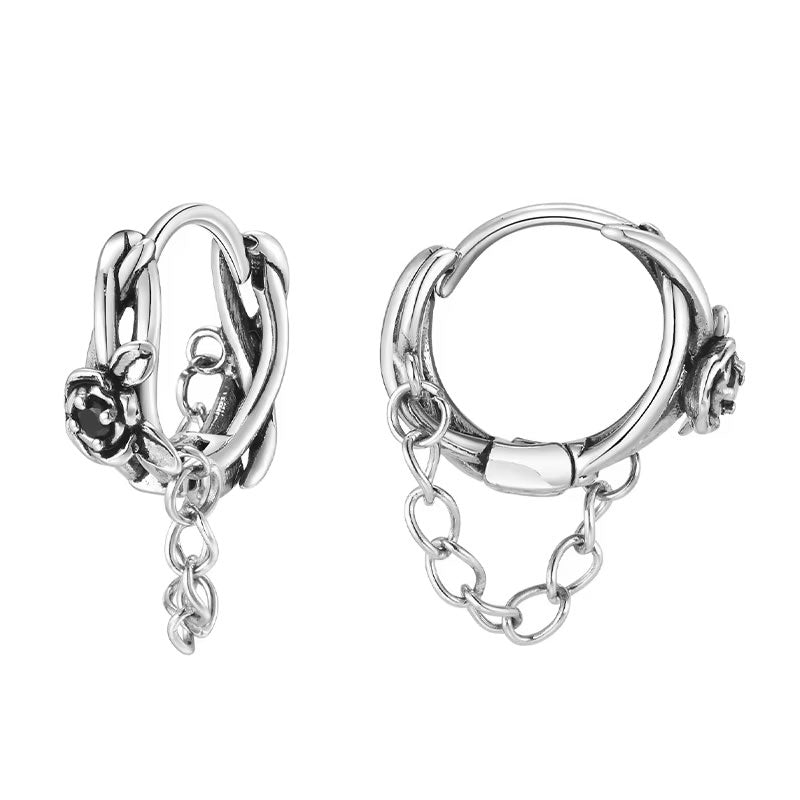 Gothic Rose & Chain Hoop Earrings