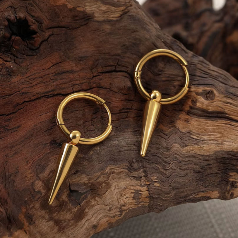 Gothic Gold Spike Hoop Earrings