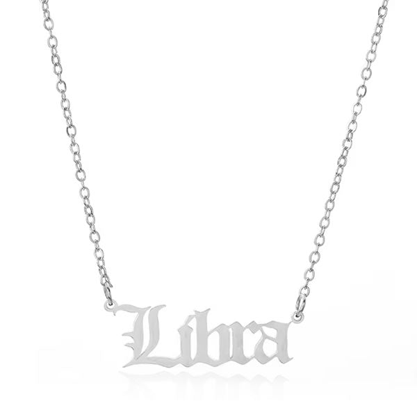 Gothic Font Libra Zodiac Necklace