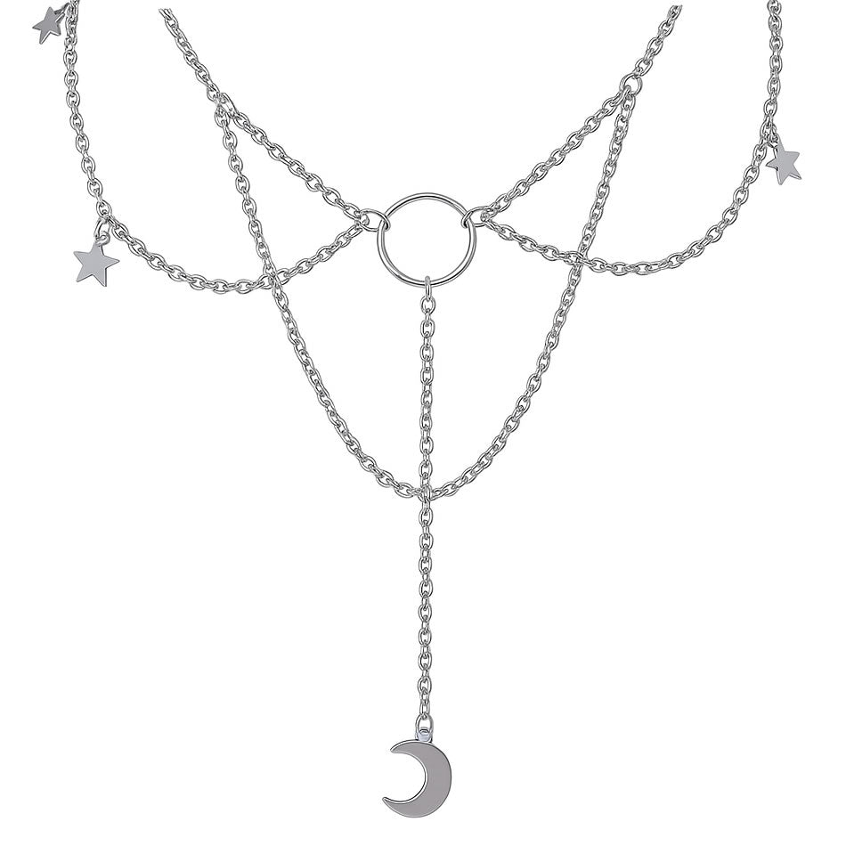 Moon & Star Layered Choker Necklace