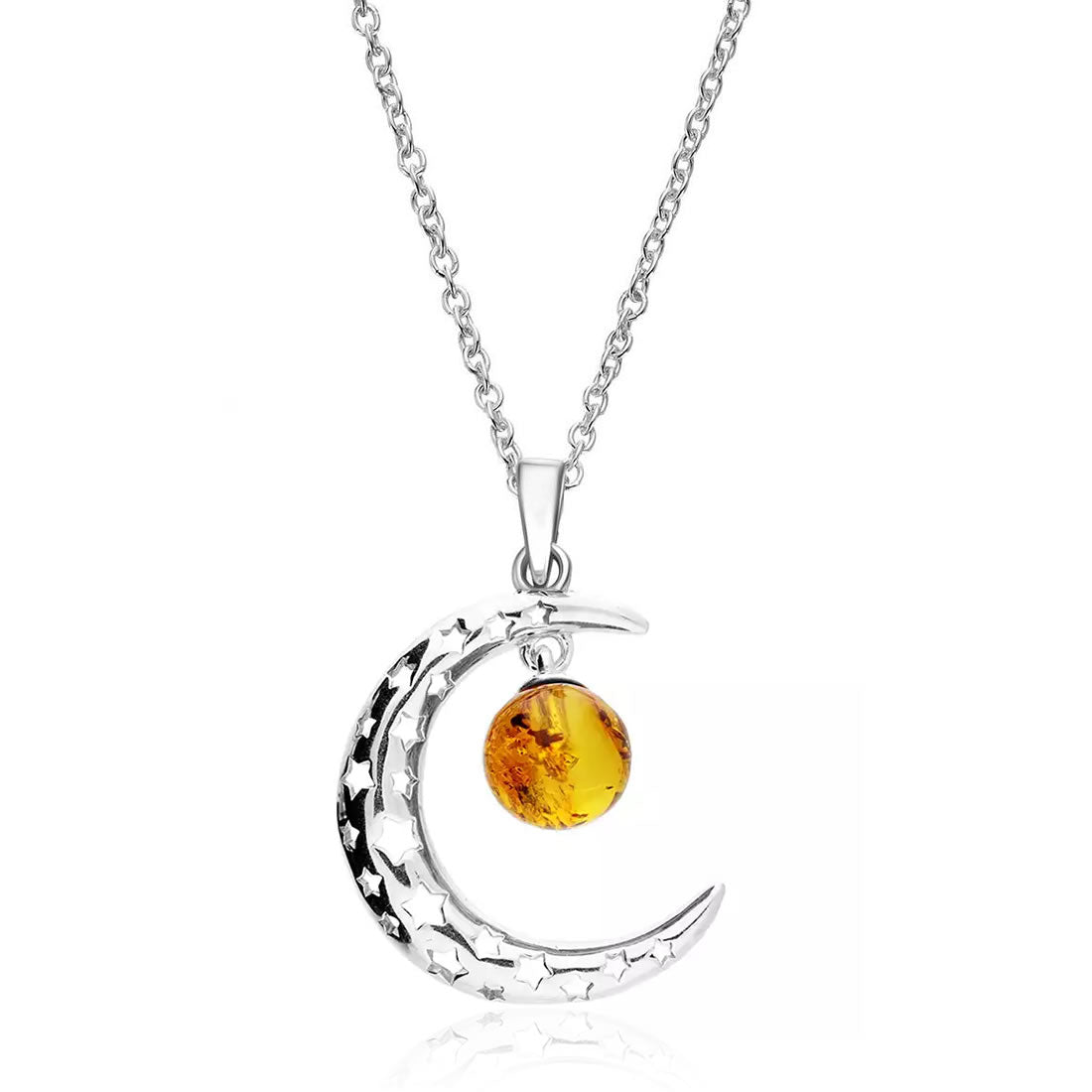 moon pendant with stars and amber