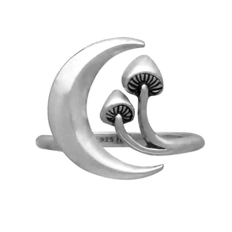 Sterling Silver Mushroom Crescent Moon Ring