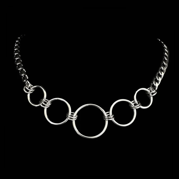 Stainless Steel Five Ring Choker Necklace