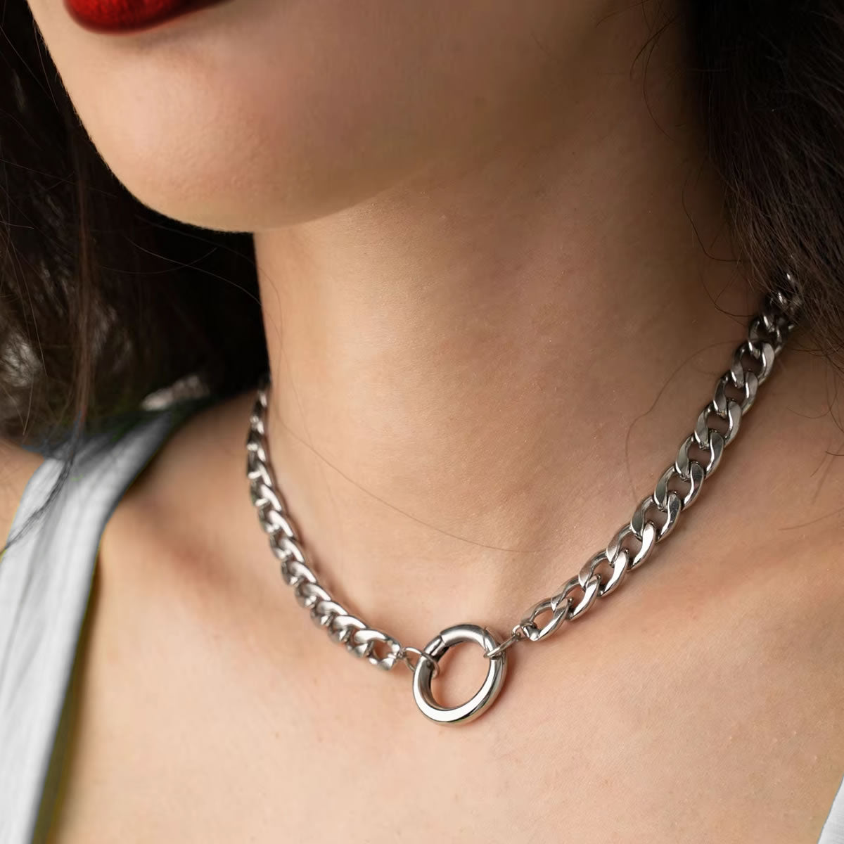 Stainless Steel O-Ring Curb Chain Necklace